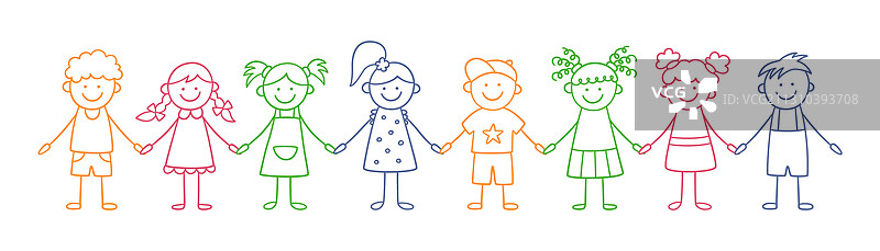 有趣的孩子们手牵手表达友谊图片素材