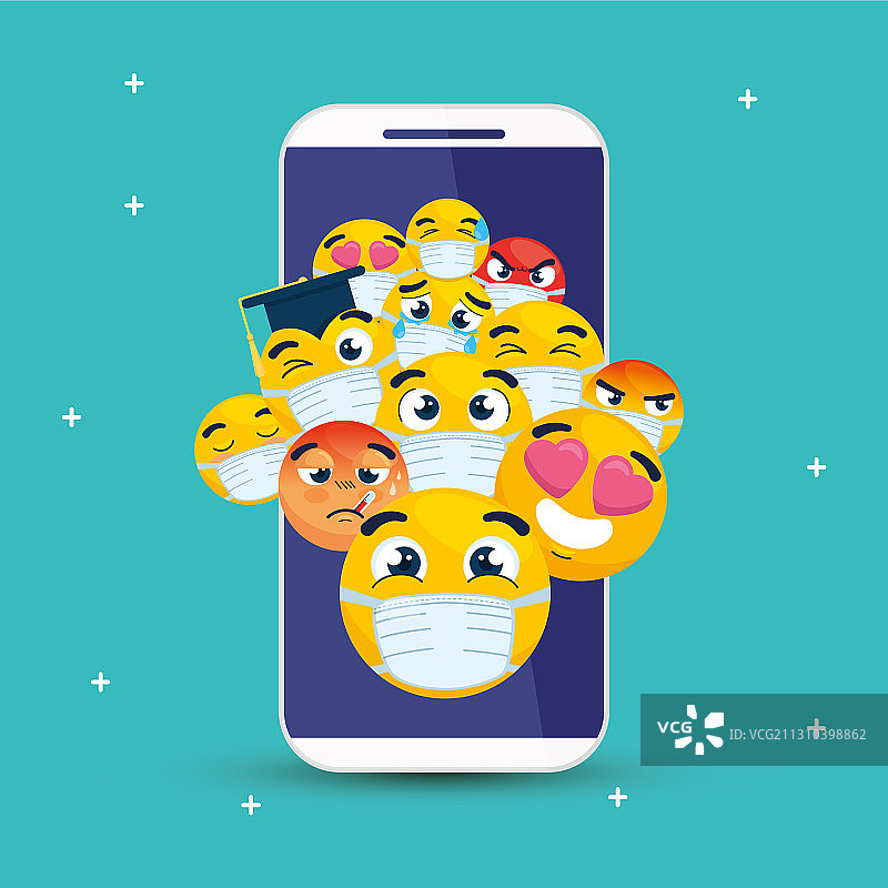 带有黄色表情符号的智能手机图片素材