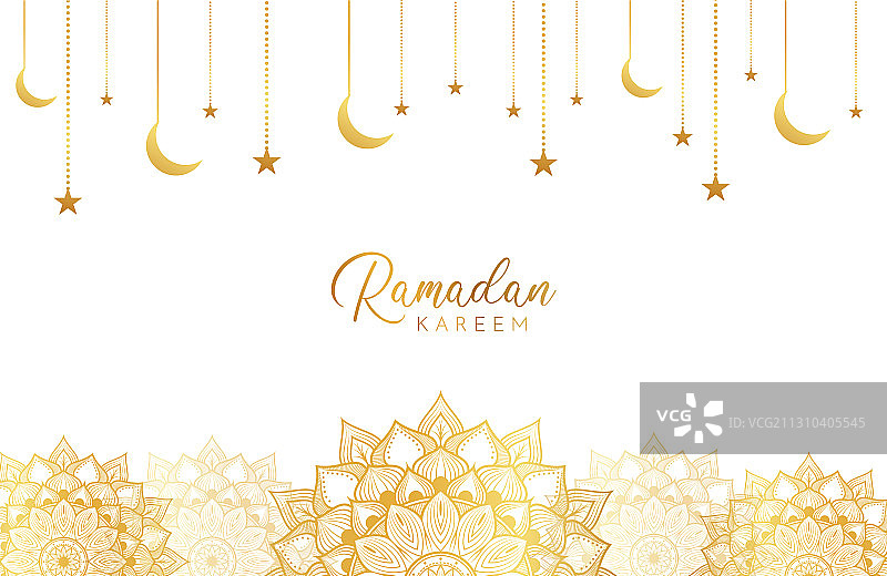 带有金色曼陀罗月亮的斋月背景图片素材