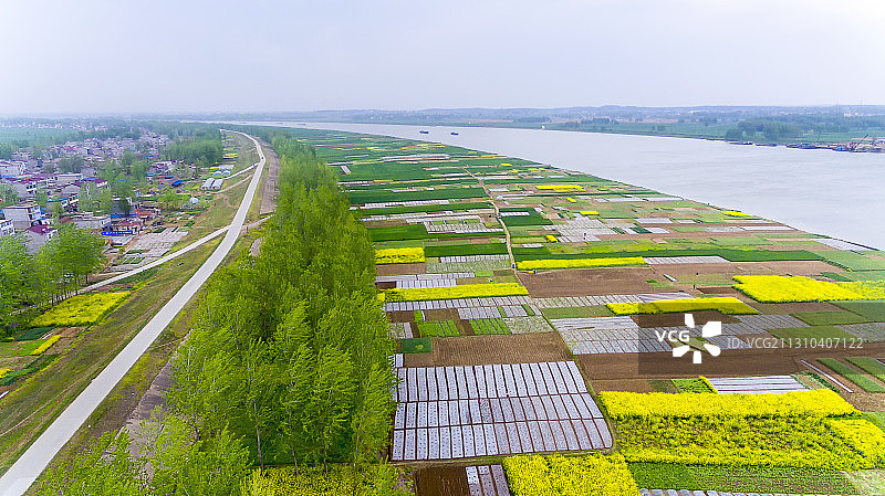 航拍安徽五河淮河河岸农耕田地图片素材
