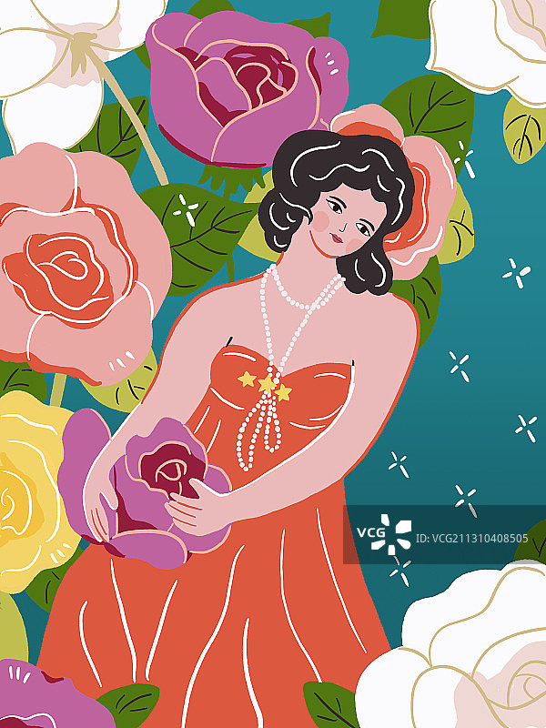 花与少女多彩版图片素材