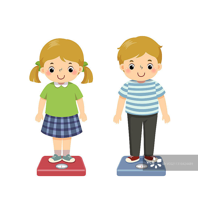 孩子们在体重秤上测量体重图片素材