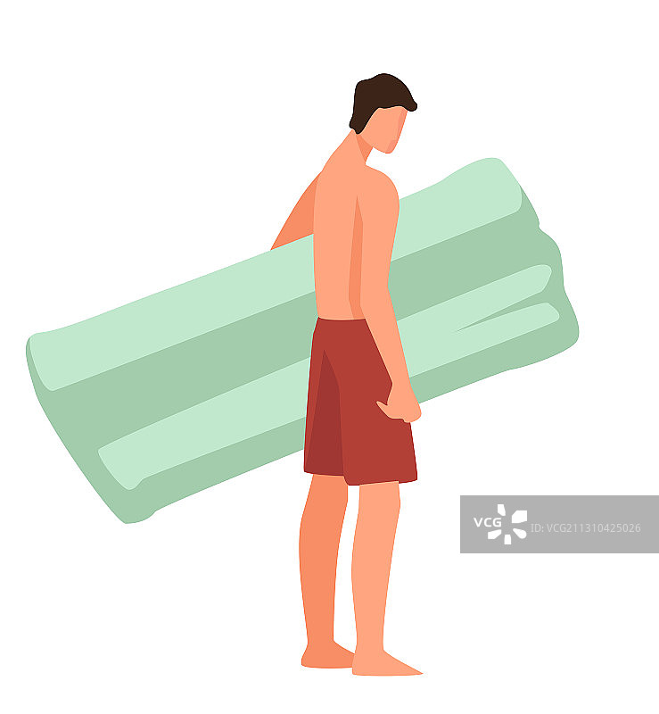 男人和充气床垫图片素材