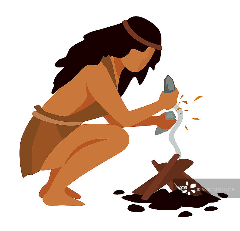 史前人类钻木取火图片素材