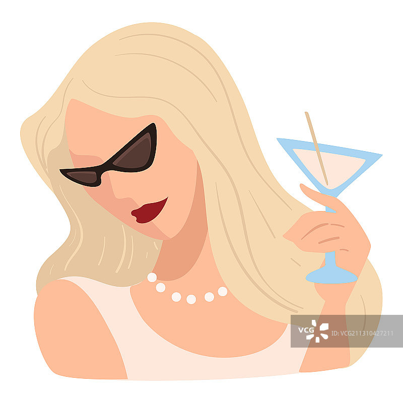 饮用鸡尾酒的优雅女性角色图片素材