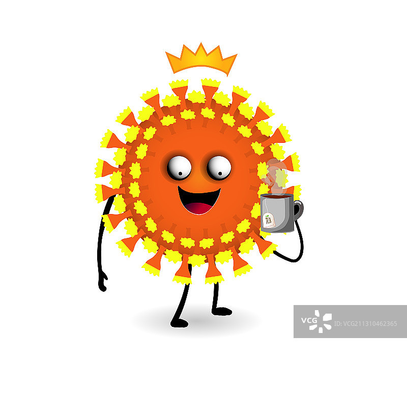 新冠病毒角色喝茶场景图片素材