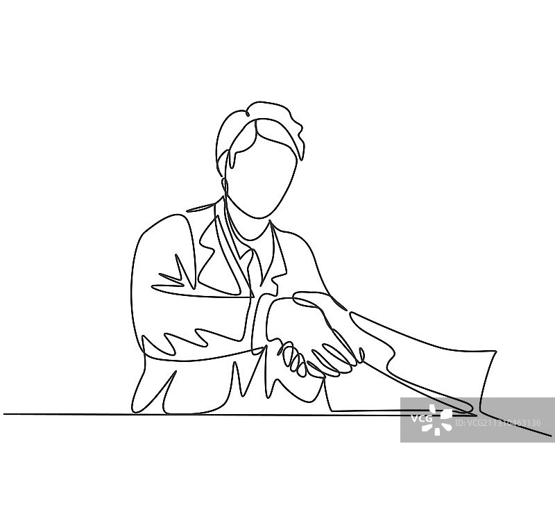 年轻医生握手的连续线条画图片素材