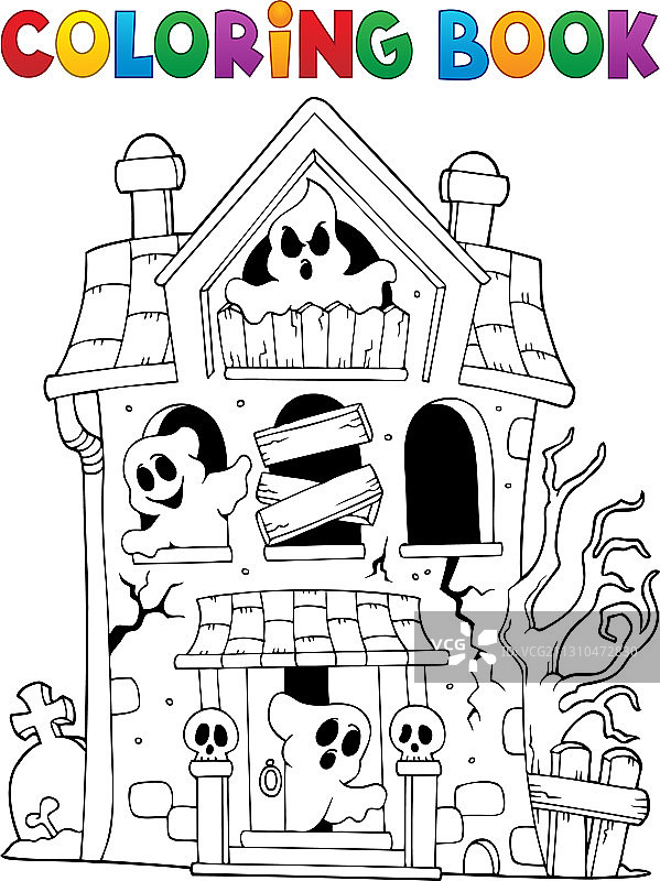 幽灵鬼屋涂色书图片素材