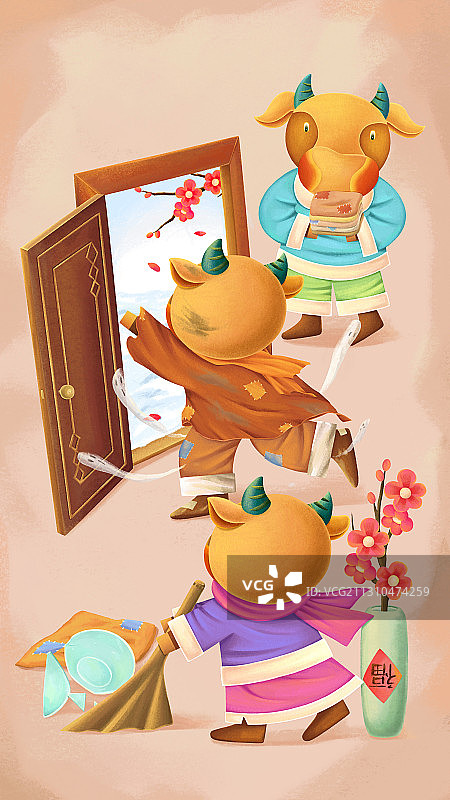 2021牛年年俗插画图片素材