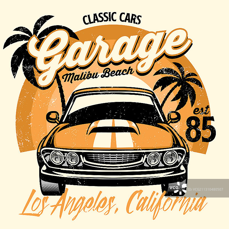 海滩衬衫设计经典美式肌肉车图片素材