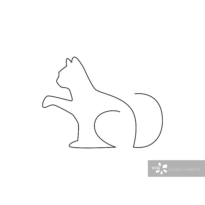 可爱小猫单线连续画图片素材