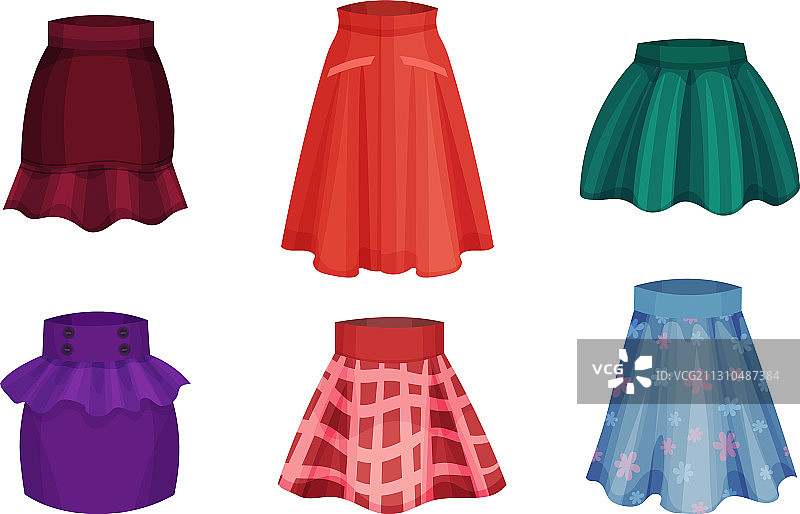 多种裙子款式，包括喇叭裙图片素材