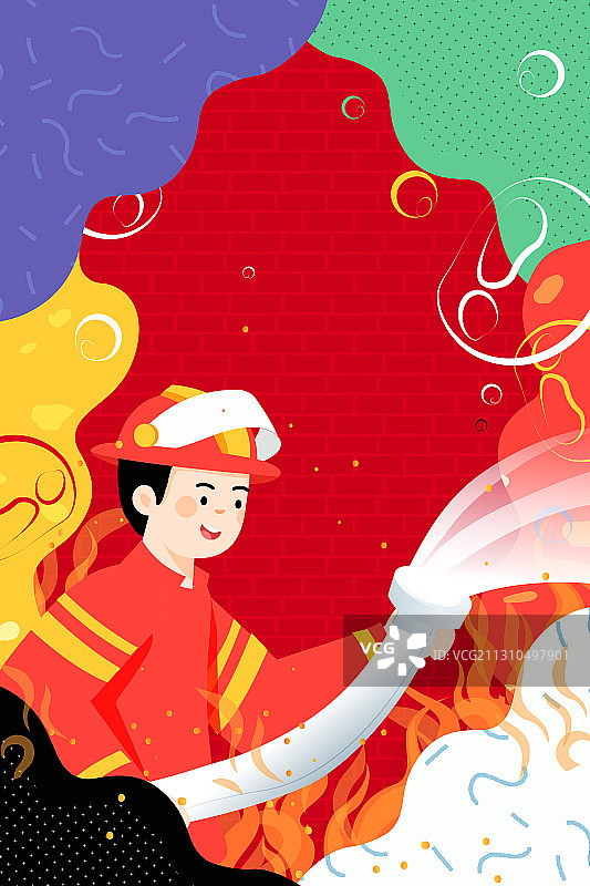 卡通火警119消防日消防员职业工作人民英雄安全措施矢量插画图片素材