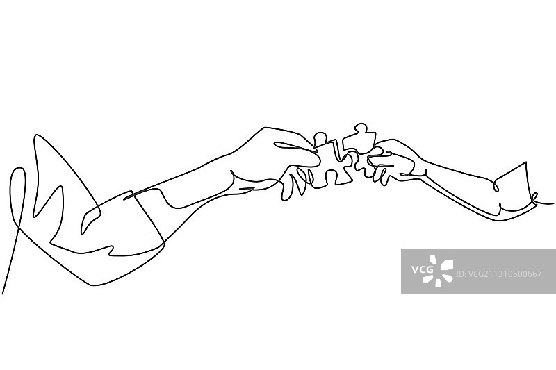 一线画：双手拼图图片素材
