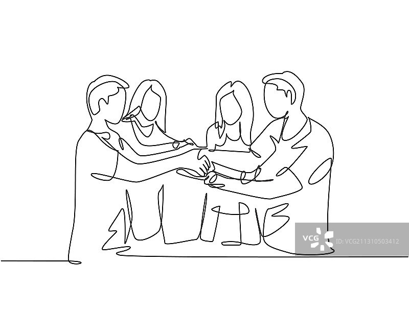 年轻商业团队连续线条画图片素材