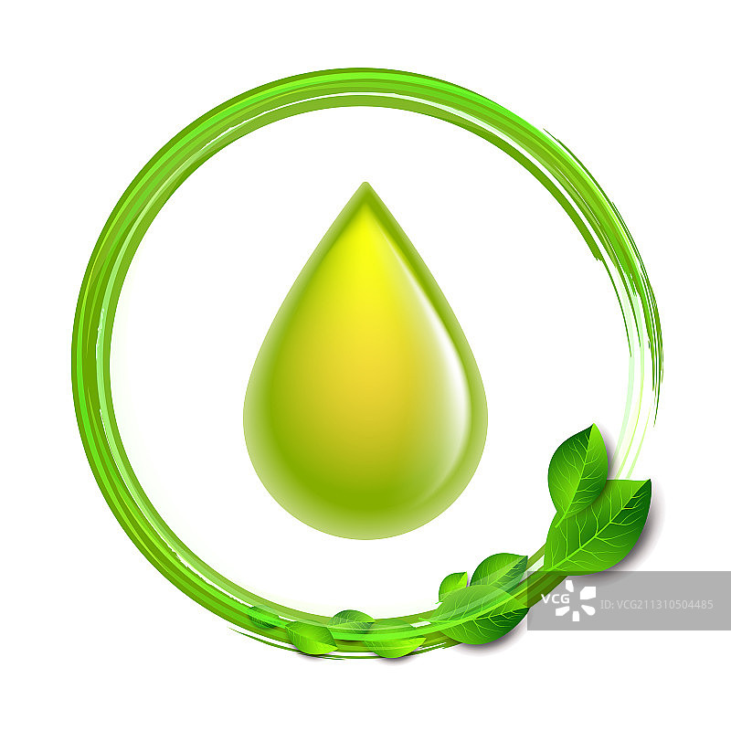 带有绿叶的绿色光面水滴图片素材