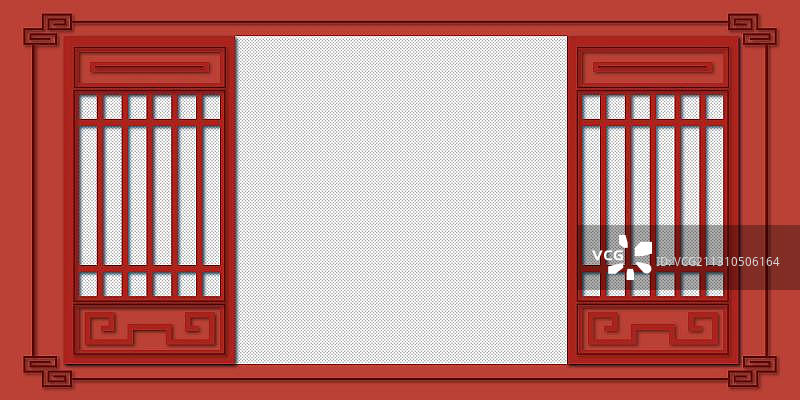 传统中式红色木窗框图片素材