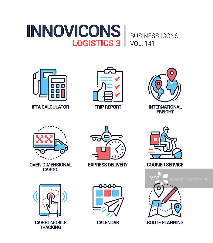 彩色物流线性设计风格图标集图片素材