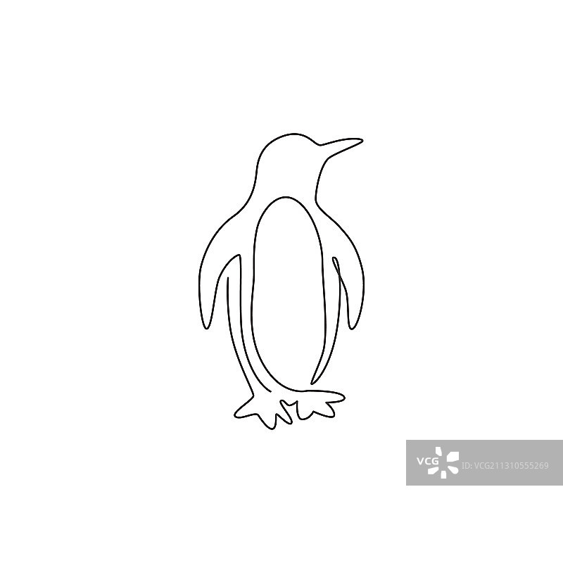 可爱的企鹅单线画图片素材