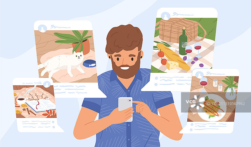 在社交网络上分享动态的年轻人图片素材