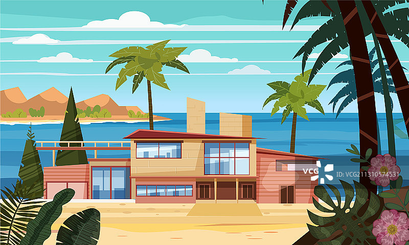 海滨沙滩豪华别墅小屋图片素材