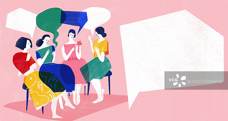 几个相聚闲聊的女性插画图片素材