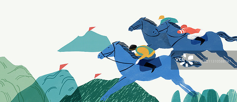 骑在马背上跨越障碍物的插画图片素材