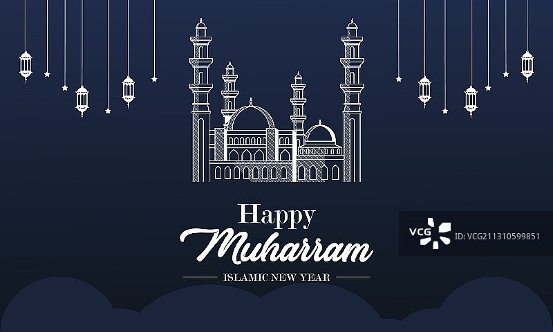 扁平风格伊斯兰新年快乐图片素材