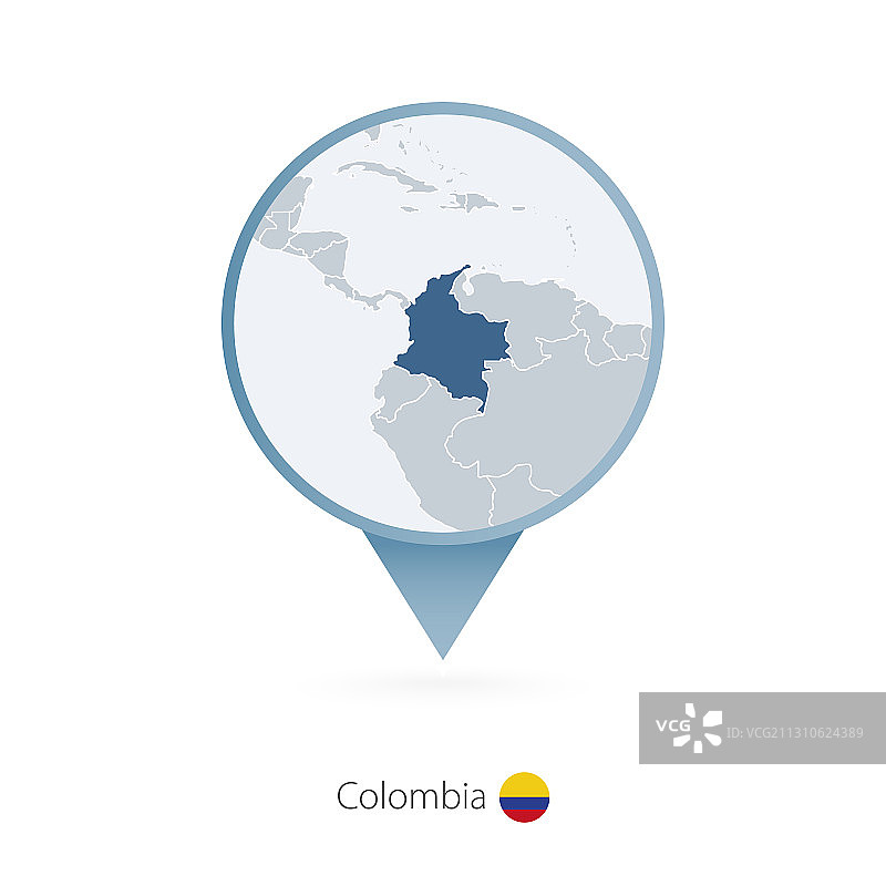 带有哥伦比亚详细地图的地图图钉图片素材