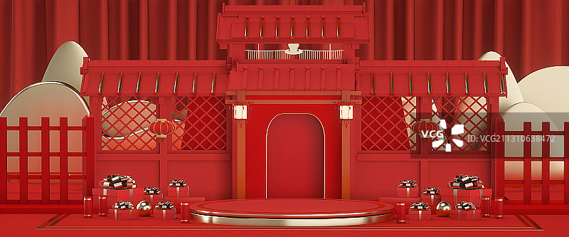 喜庆中国风C4D元旦节新年场景图片素材