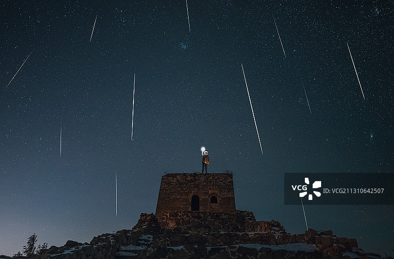 北方长城的双子座之夜图片素材