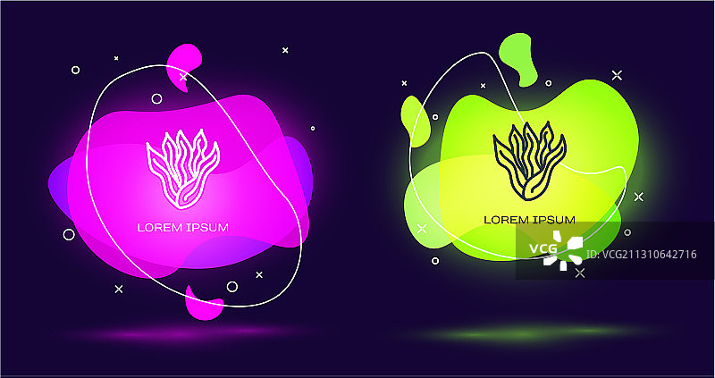 黑色背景上的线条海藻图标图片素材