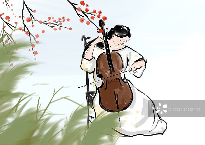 古典文化传统乐器人物花图片素材