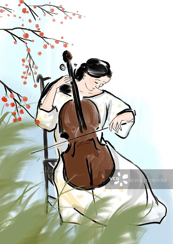 古典文化传统乐器人物花图片素材