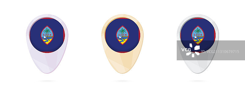 带有关岛旗帜的地图标记，三种颜色版本图片素材