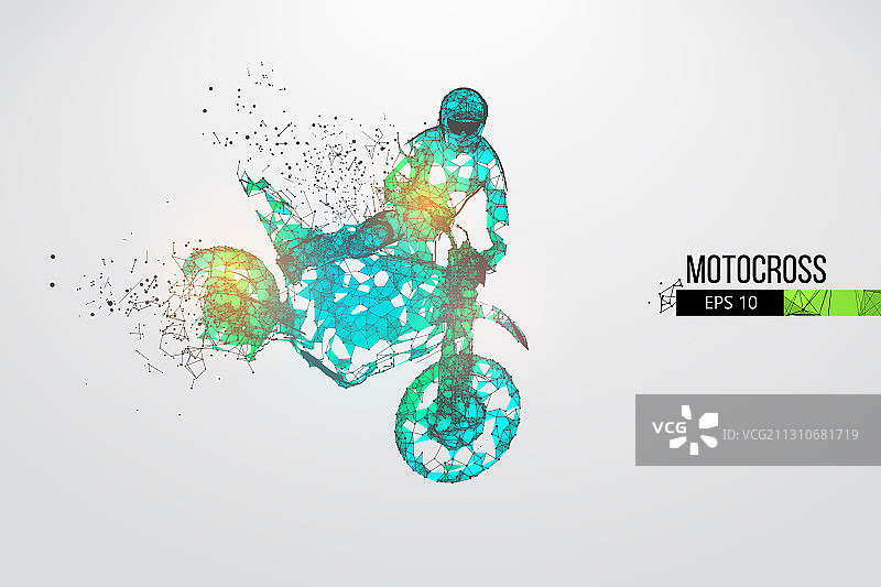 线框摩托车越野赛车手抽象轮廓图片素材
