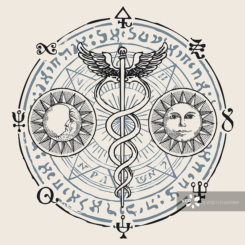 带有赫尔墨斯手杖和符文的banner图片素材