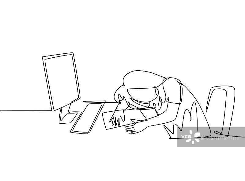 办公室疲劳概念单人插画图片素材