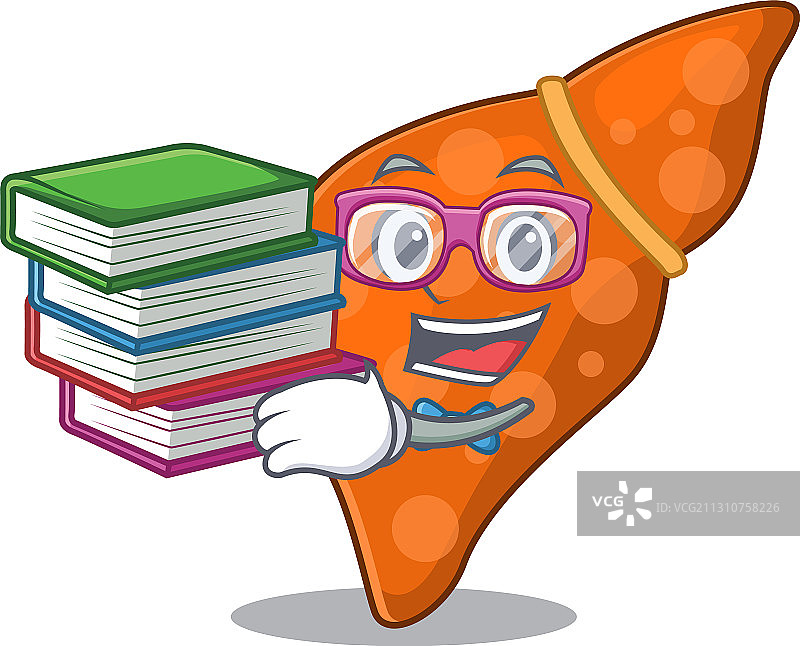 人体肝脏吉祥物中的勤奋学生图片素材