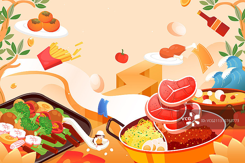 卡通春节新年除夕元旦年货节跨年腊八节冬至美食中国风矢量插画图片素材