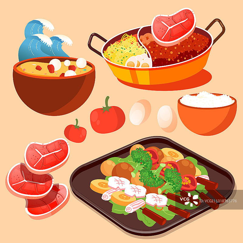 卡通春节新年除夕元旦年货节跨年腊八节冬至美食中国风矢量插画图片素材