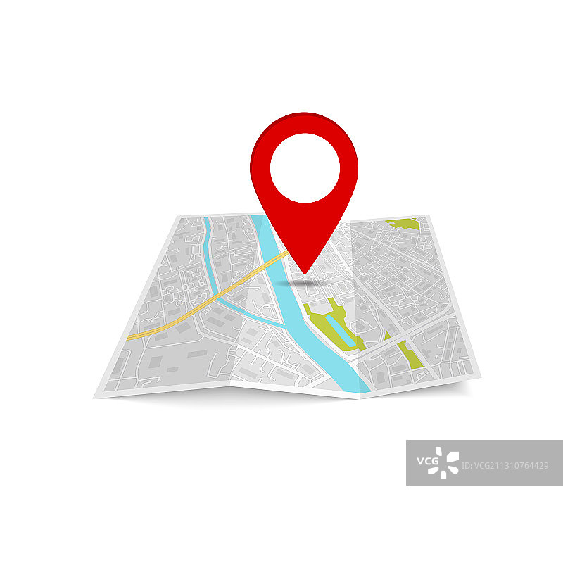 折叠纸质地图与城市图标图钉图片素材