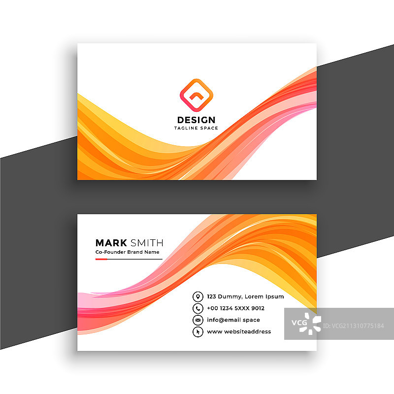 时尚的波浪形白色名片模板设计图片素材