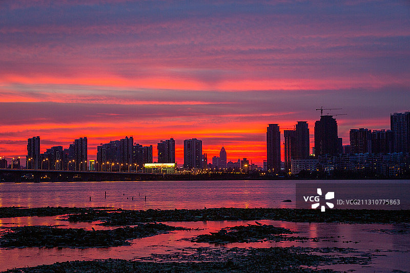 武汉沙湖晚霞图片素材