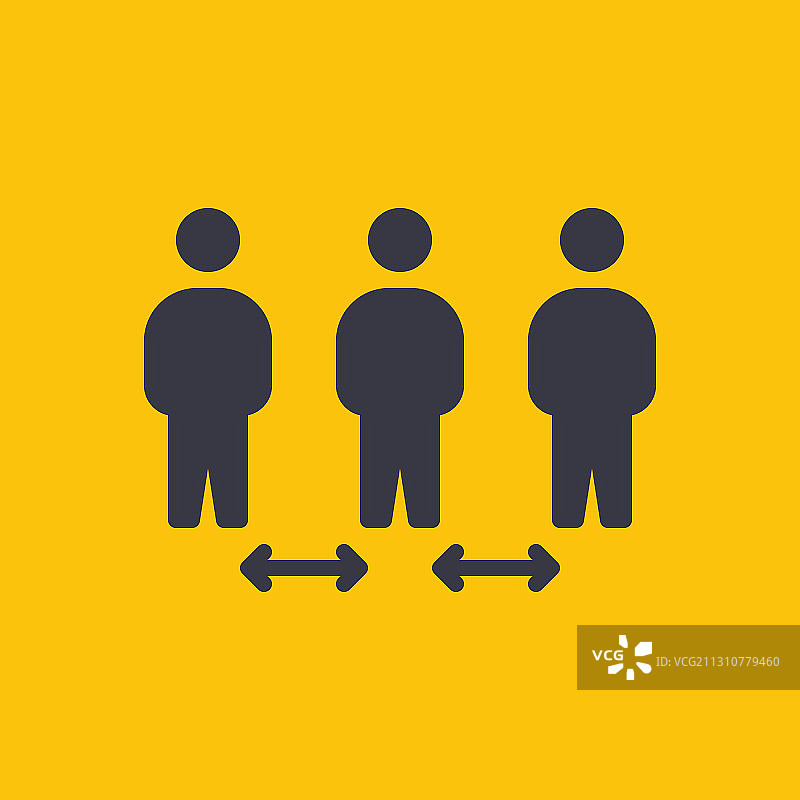 保持社交距离：黄色警示标志，小心冠状病毒图片素材