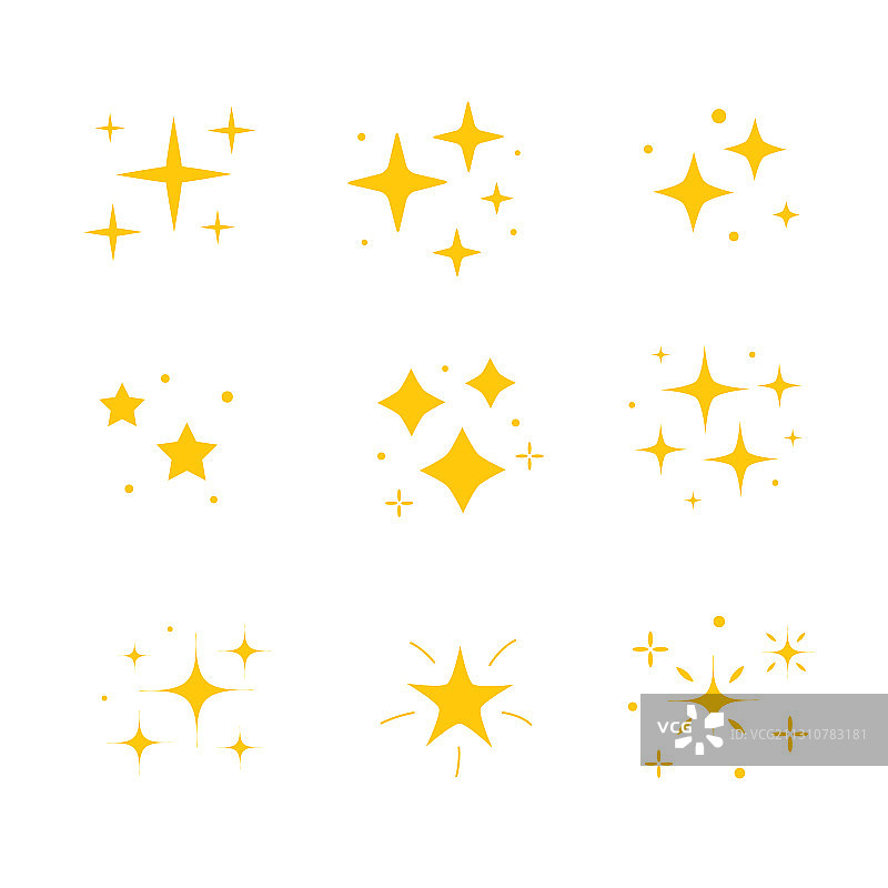 黄色闪亮星光图标集图片素材