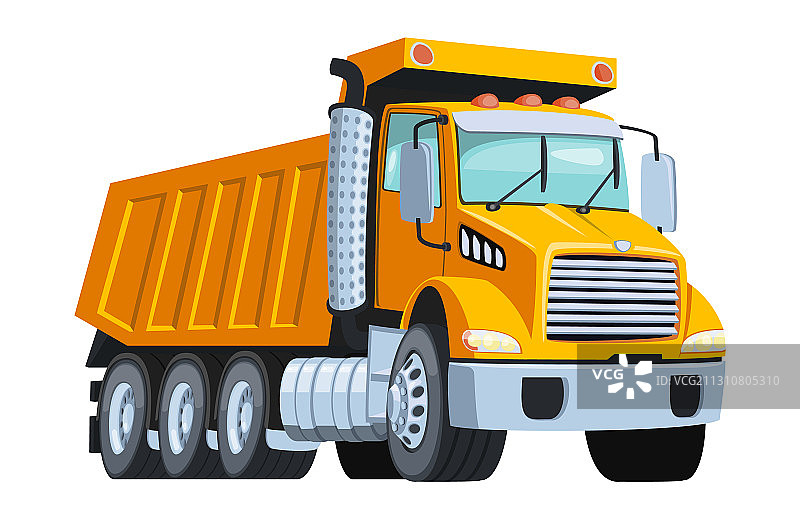 白色背景上的黄色自卸卡车图片素材