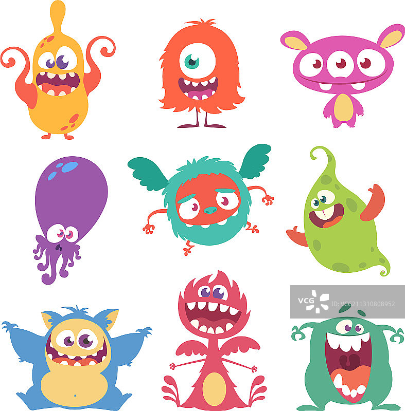 有趣的万圣节卡通怪物合集图片素材