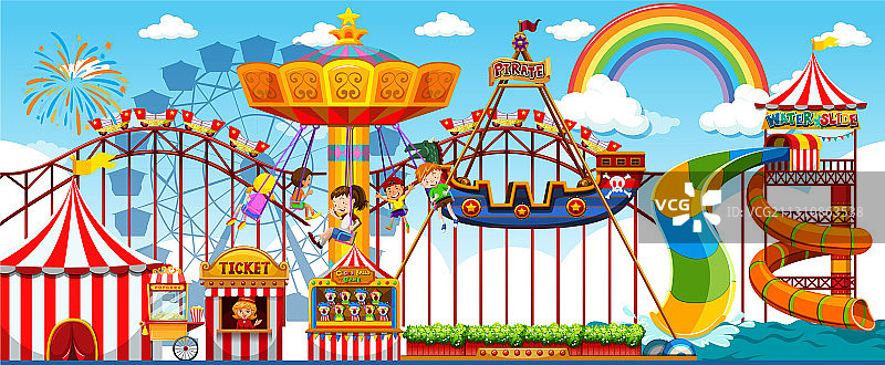 白天游乐园的彩虹景色图片素材