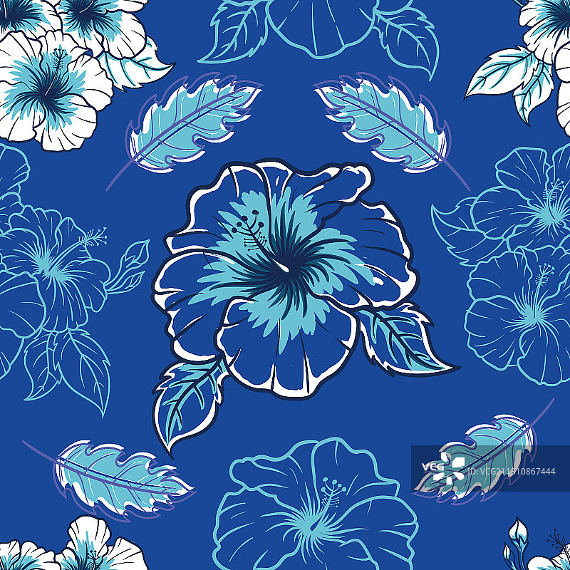 美丽的夏威夷芙蓉花无缝图案图片素材